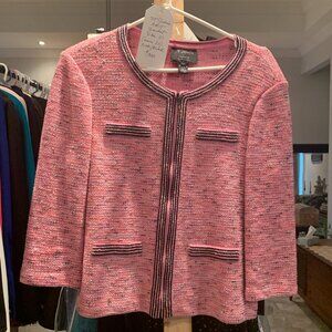 St. John Knit Size 10 Soft Pink and Black Trim Jacket